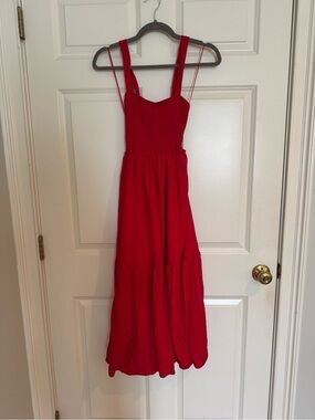 Red Smocked Maxi Dress with Spaghetti Straps